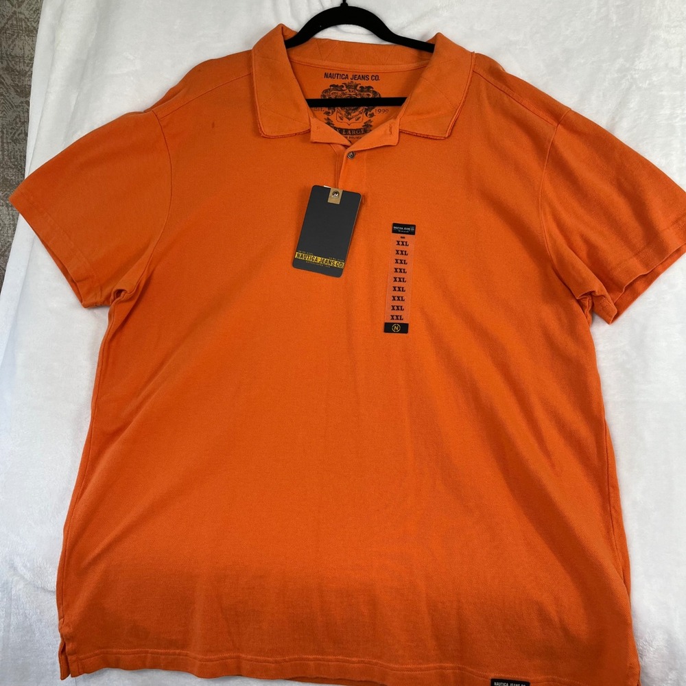Nautica Jeans Co Polo Shirt Mens XXL Orange New Short Sleeve Pique Cotton